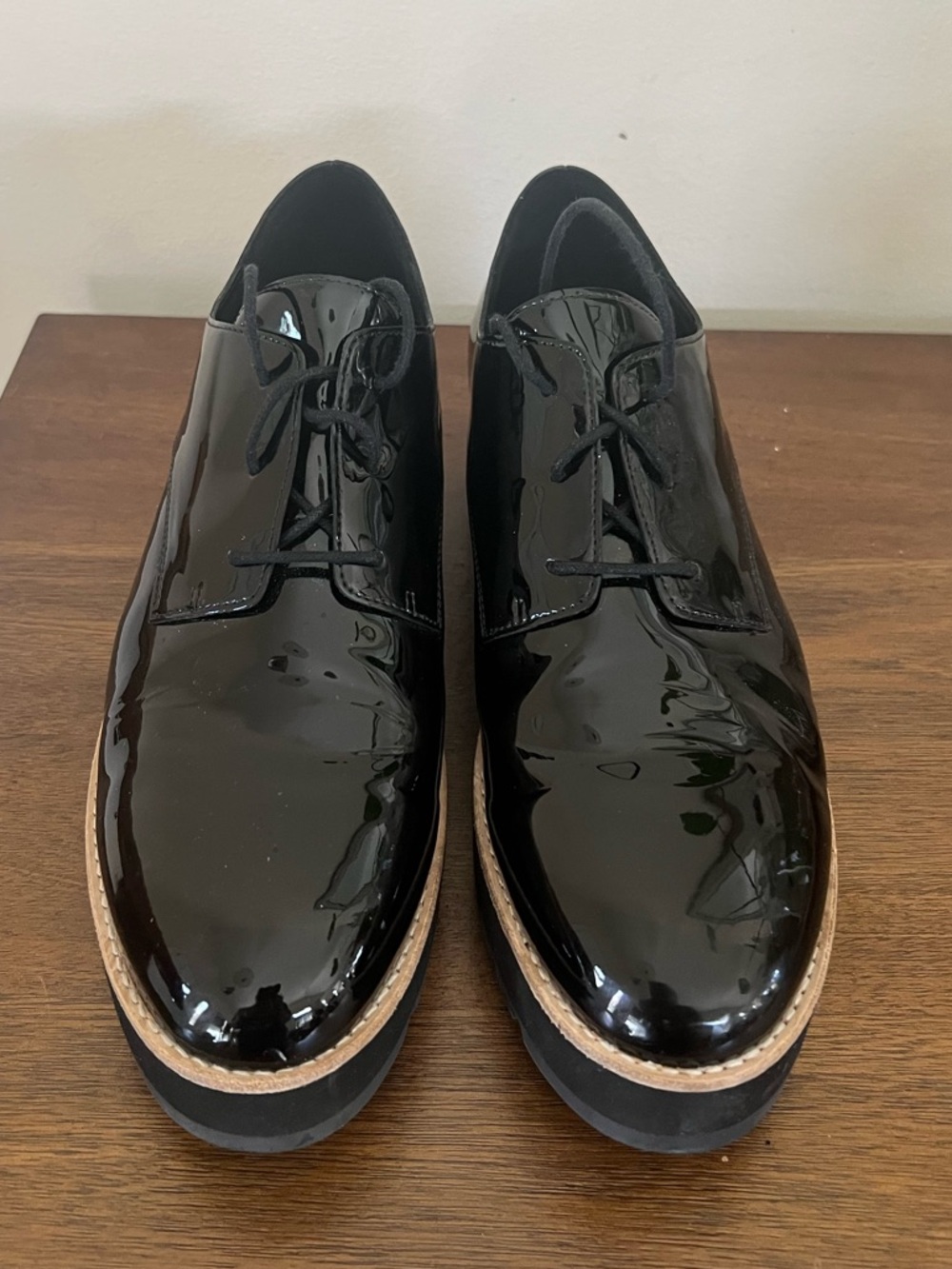 Eileen Fisher Eddy Patent Leather Platform Oxfords black shoes Sz 10